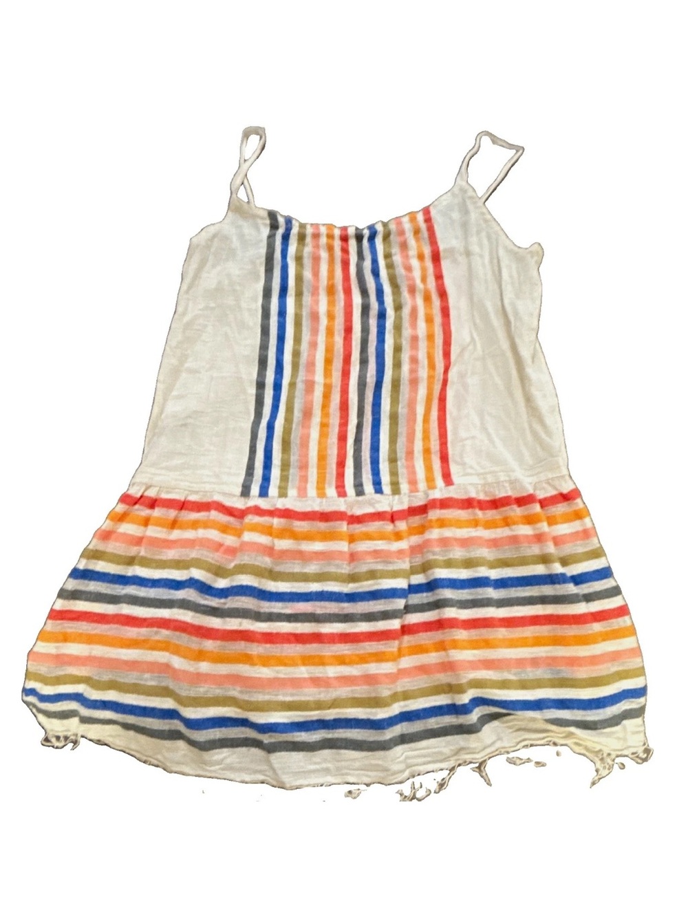 Women’s Lemlem Striped Spaghetti-Strap Dress- White with Multi-Color Stripes